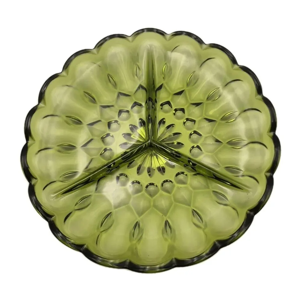 Vintage Anchor Hocking Fairfield Green Divided Relish Dish 8.5